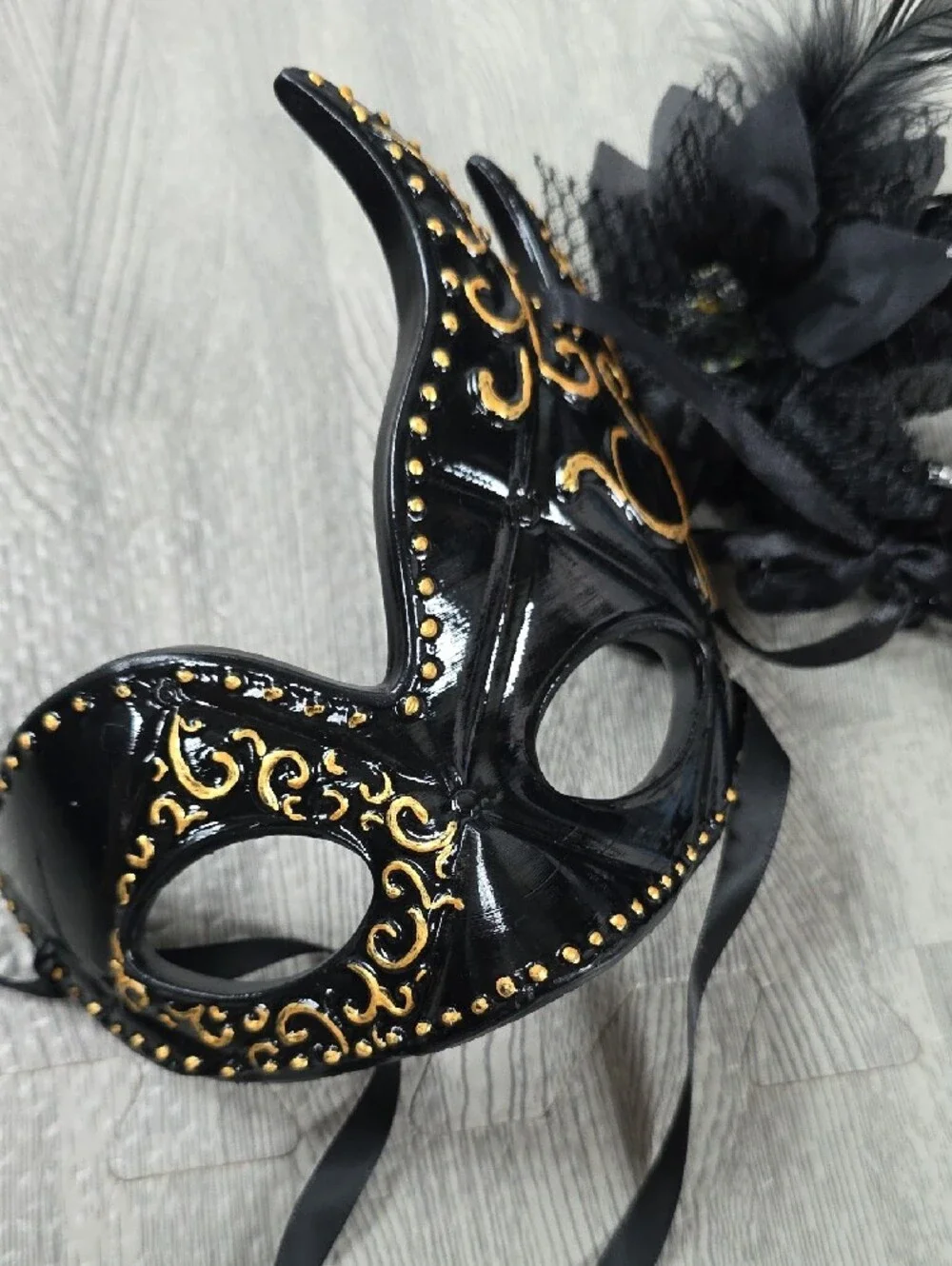 2/$15 Elegant Black Venetian Masquerade Mask with Gold Accents